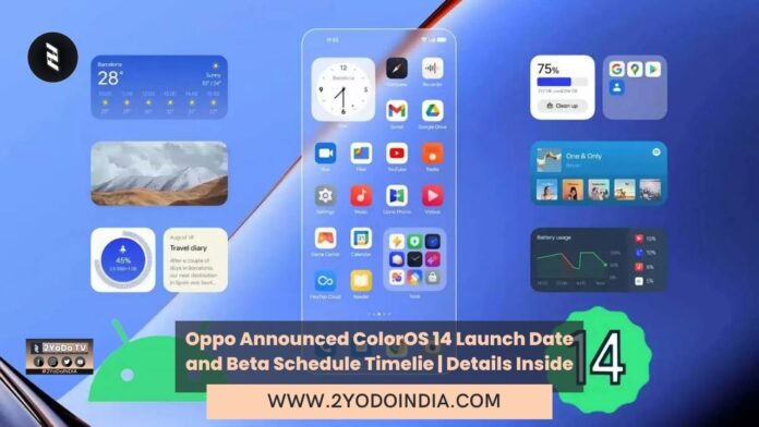 Oppo Announced ColorOS 14 Launch Date and Beta Schedule Timelie | Details Inside | Timeline of ColorOS 14 Beta Plan for Previous and Mid-range Devices | 2YODOINDIA